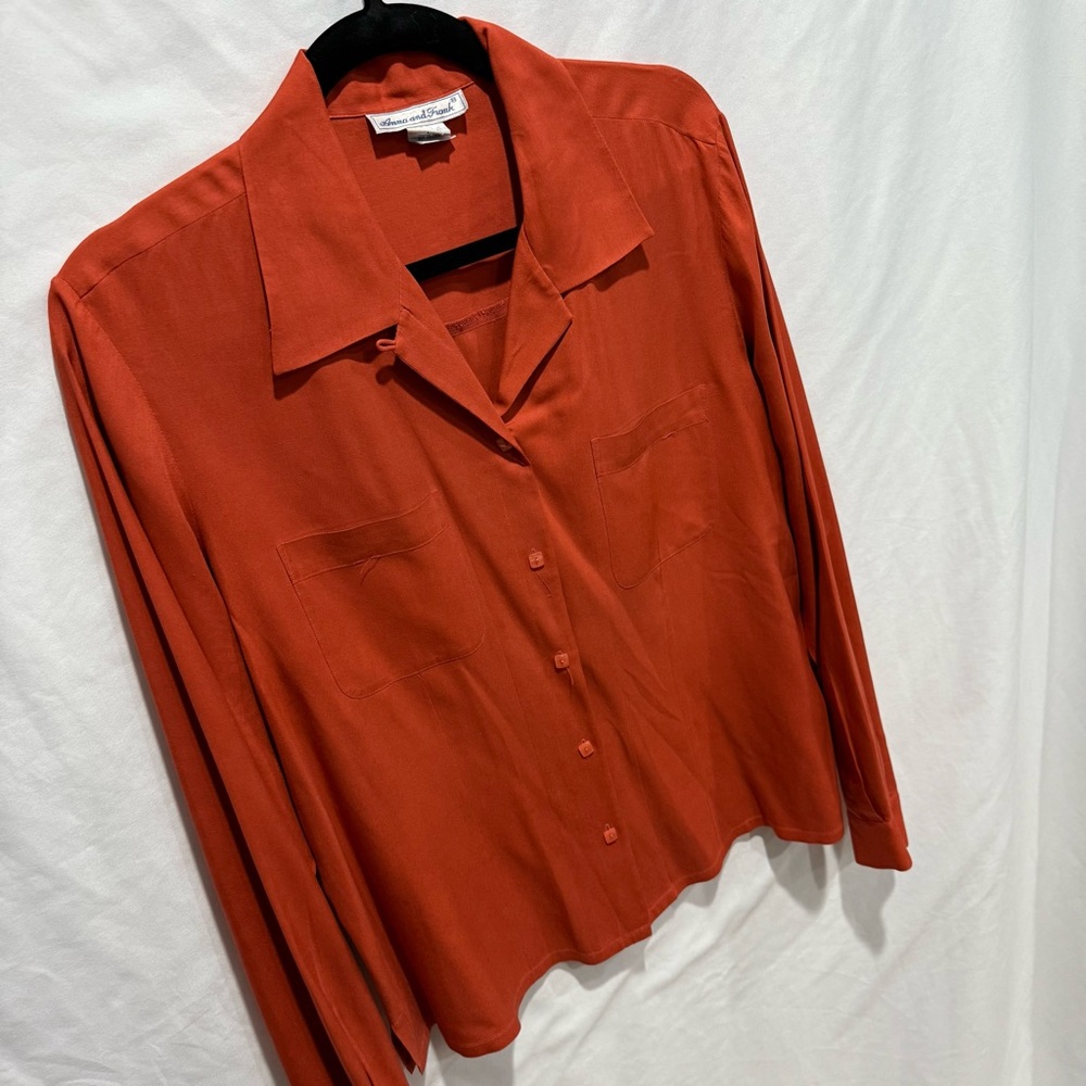 Anna and Frank 100% Silk Terracotta Button Down Blouse‎ Large Old Money Luxury - Picture 3 of 15
